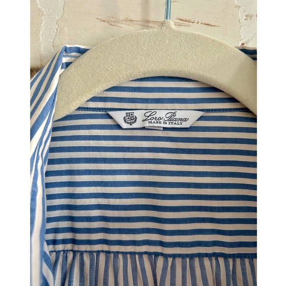 LORO PIANA Shirt Women's White/Blue Stripe Size38 Made in Italy - Picture 6 of 6